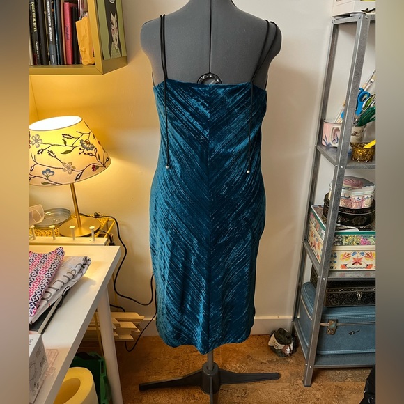 Kate Moss 90s! Gorgeous teal crushed velvet slip dress - Picture 3 of 9